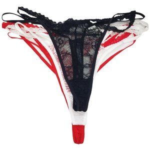 Eyelash Lace Strappy Thong Panty 3 Pack